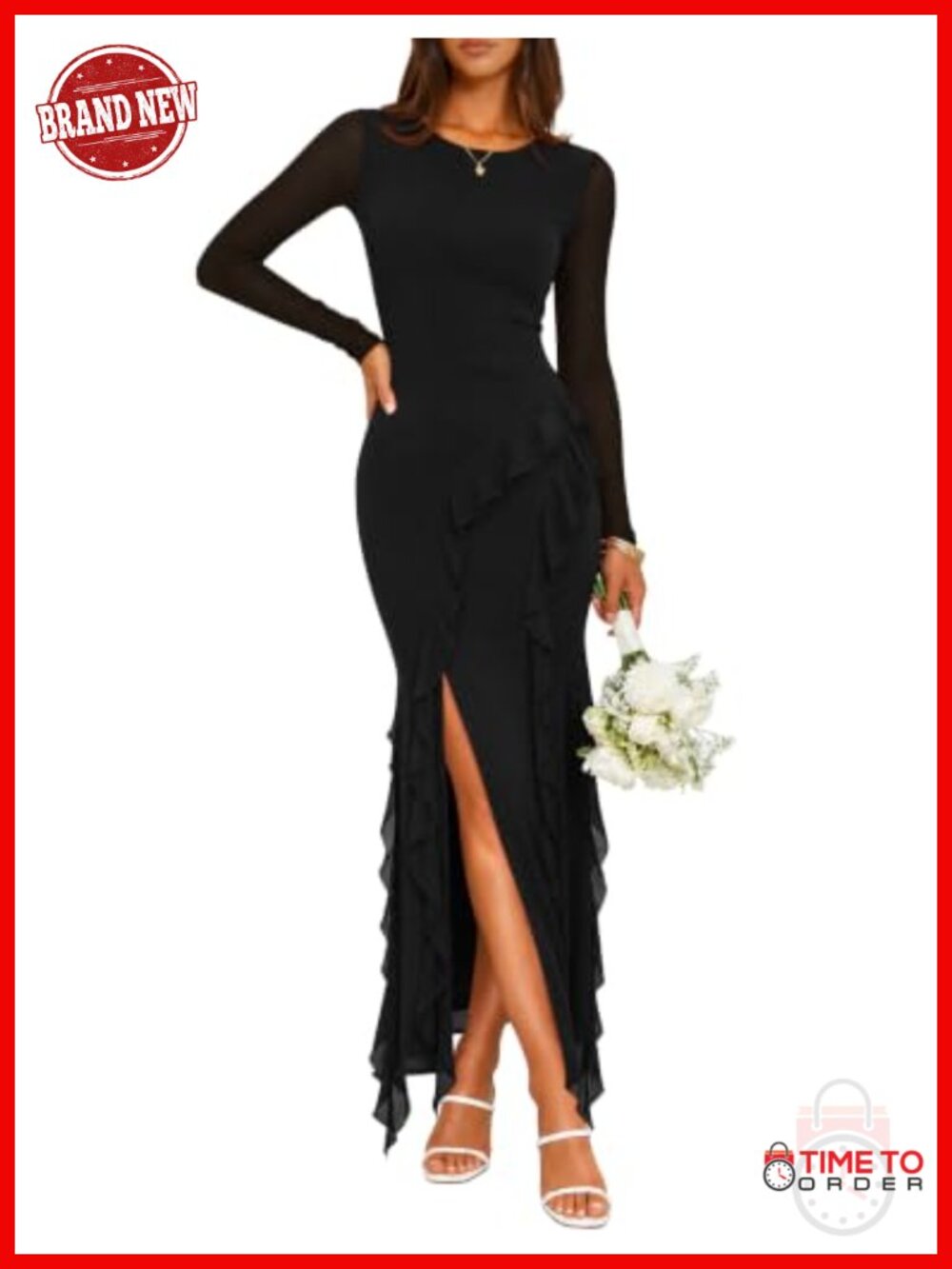 Long Sleeve Mesh Bodycon Mermaid Maxi Dress Formal Wedding Guest